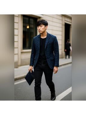 Karl Lagerfeld Men's Navy Comouflage Blazer